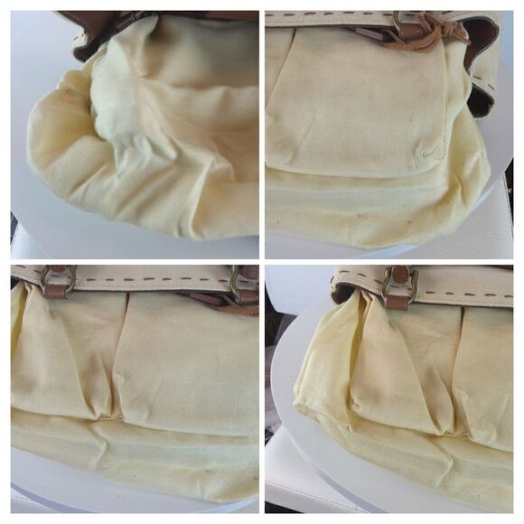 Fossil cream fabric handbag with leather trim, and faux wood handles - Picture 10 of 12